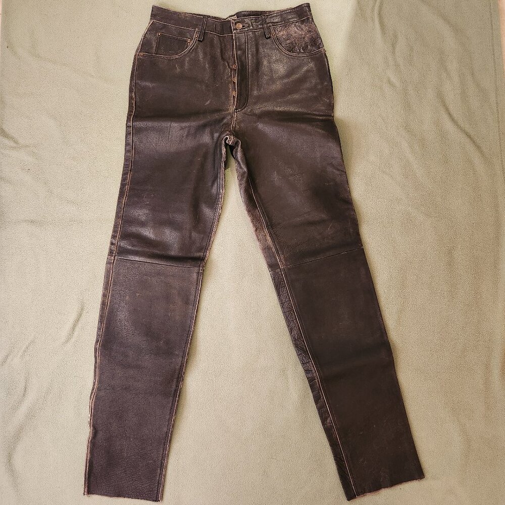 International Male Distressed Thick Black Leather Pants